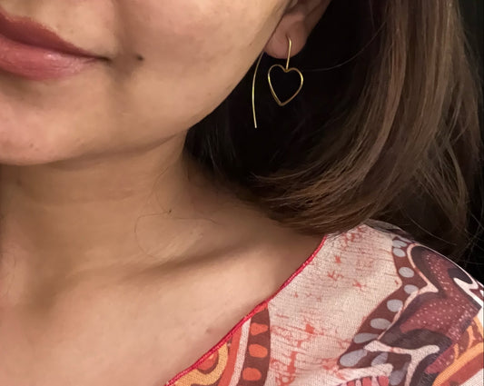 Golden Heart Hoop Handcrafted Earrings (Anti Tarnish)