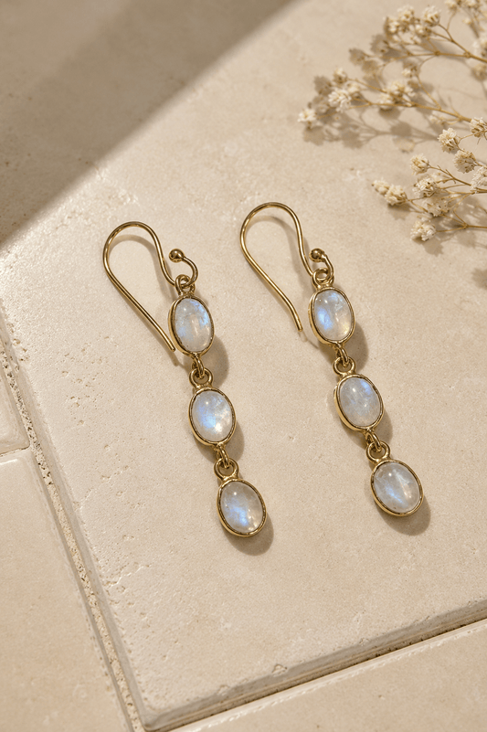 Naarya Jewels Moonstone Oval Tier Drop Earrings