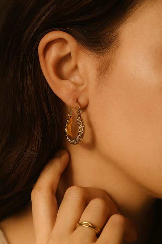 Golden Textured Twist Hoops