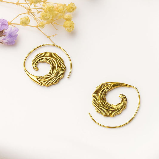 Feather Spiral Brass Earrings (Anti Tarnish)