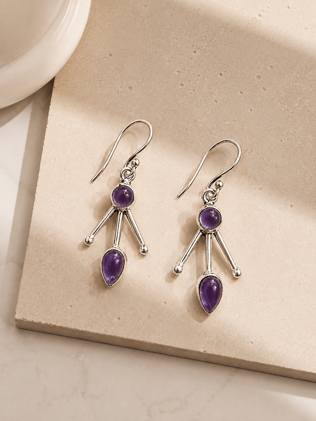 Naarya Jewels Amethyst Lunara Moonstone Silver Earrings