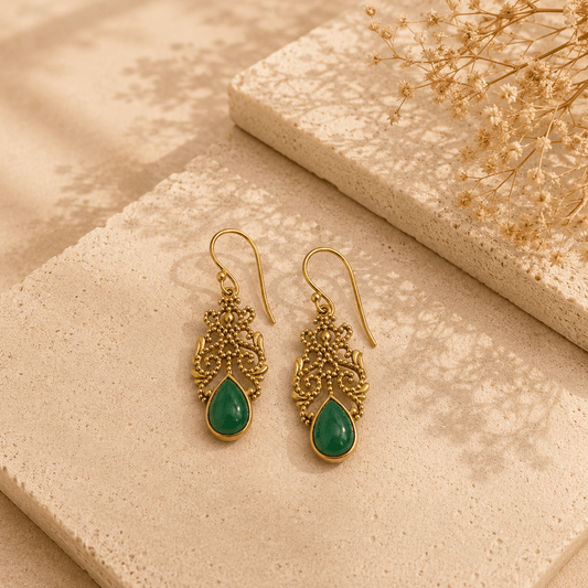 Naarya Jewels Emerald Filigree Isle Drop Earrings