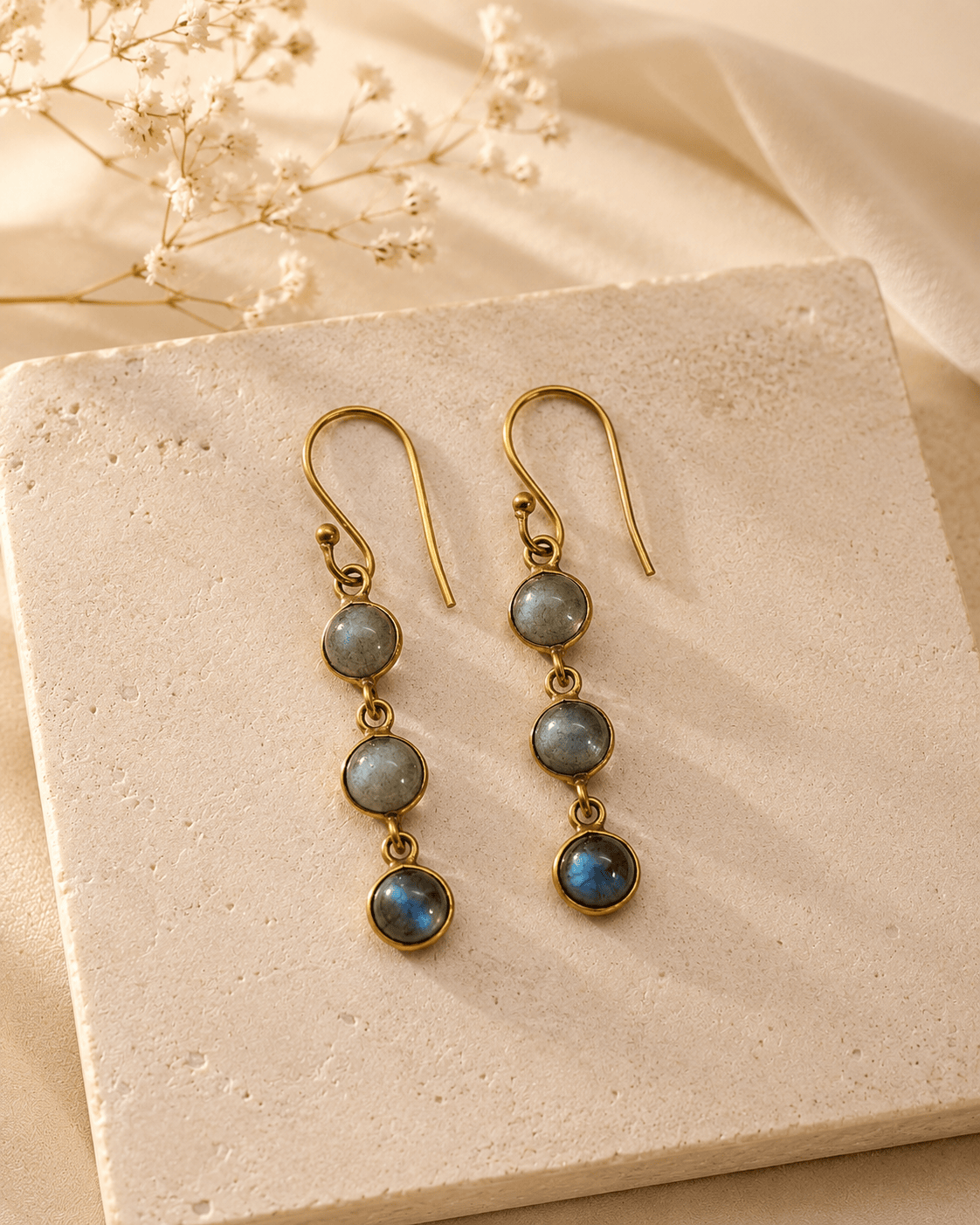 Naarya Jewels Labradorite Round Tier Drop Earrings