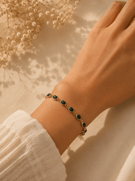 Naarya Jewels Green Onix Green onyx Cabochon Gold Bracelet