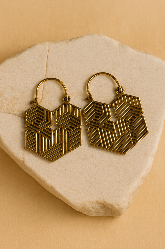 Geometric Hexa Hoop Earrings (Anti Tarnish)