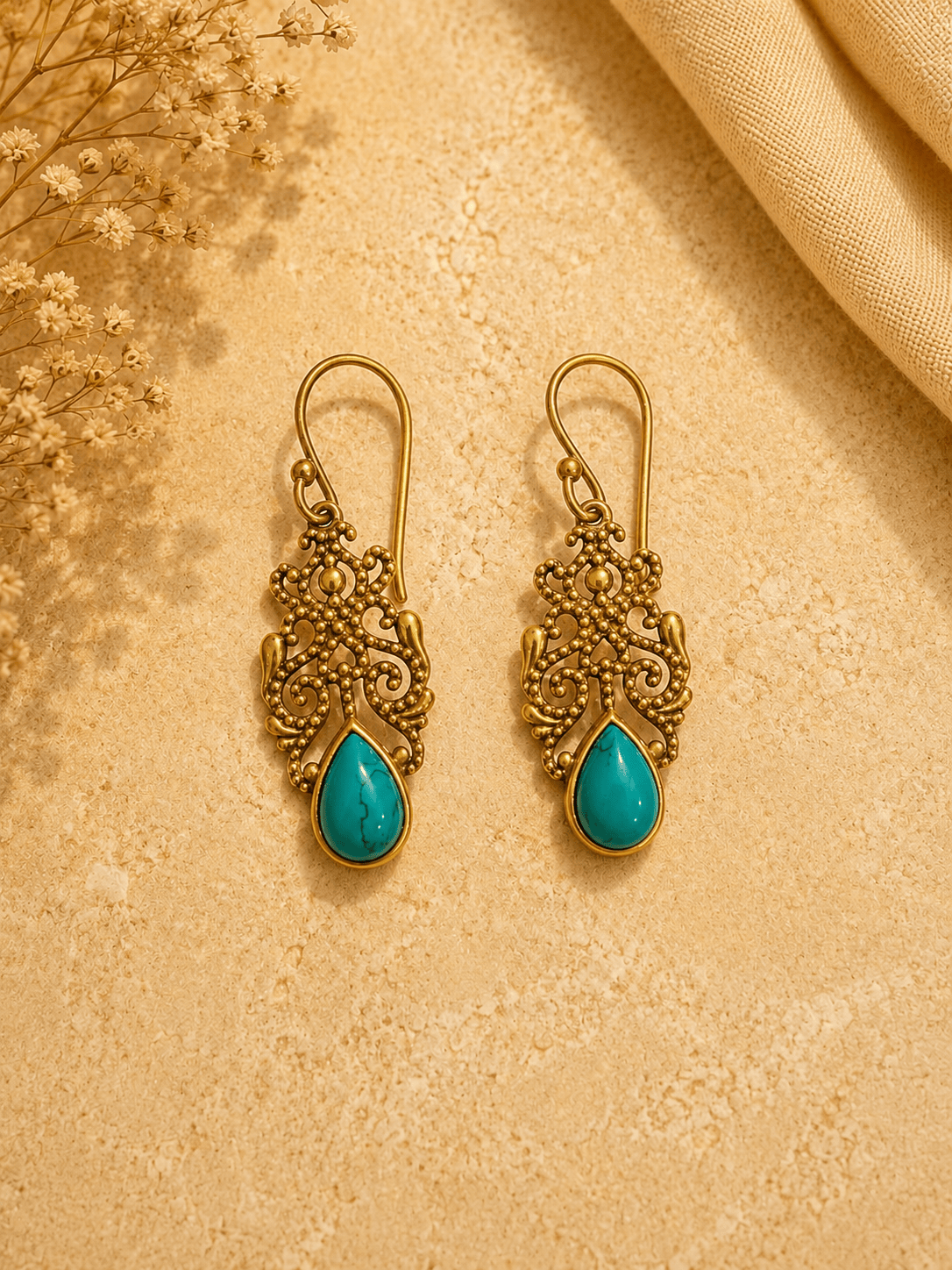 Naarya Jewels turquoise Filigree Isle Drop Earrings