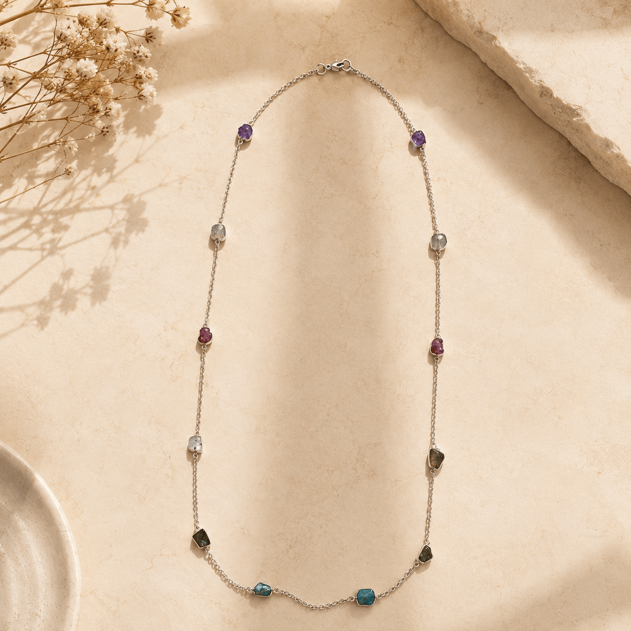 Naarya Jewels Silver gems Trail Necklace