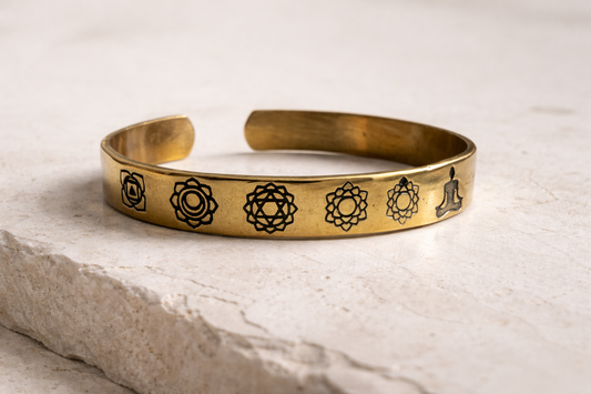 Engraved Chakra Harmony Brass Bangle (Anti Tarnish)