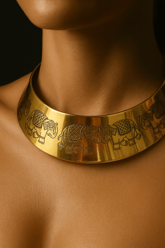 Naarya Jewels Engraved Elephant Choker (Anti Tarnish)