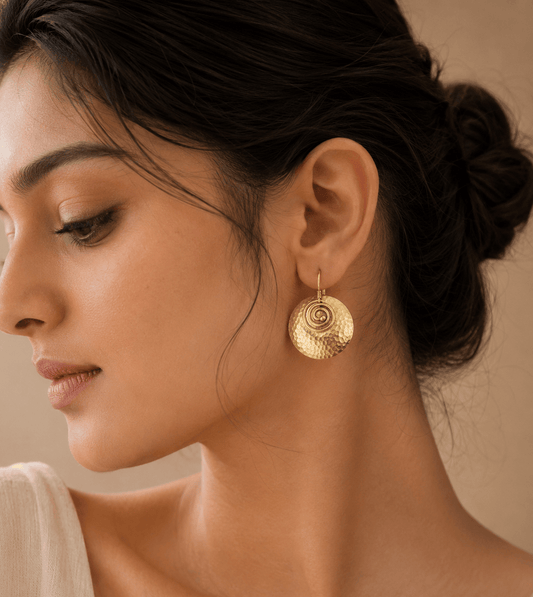 Naarya Jewels Ancient Scroll Hammered Earrings
(Anti Tarnish)