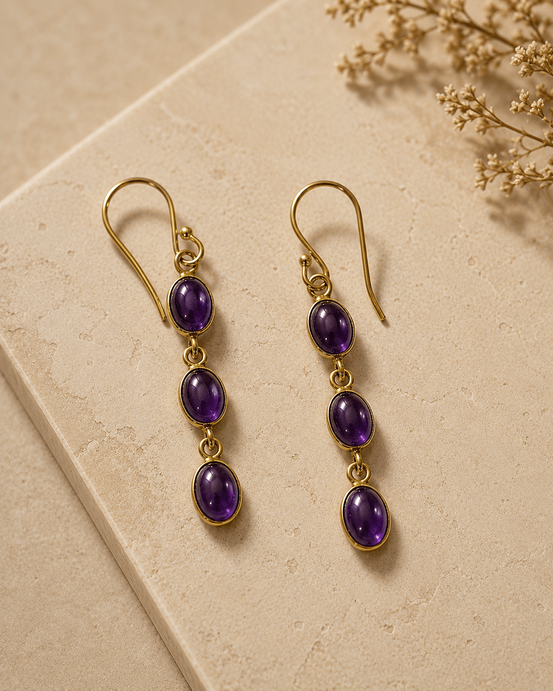 Naarya Jewels Amethyst Oval Tier Drop Earrings