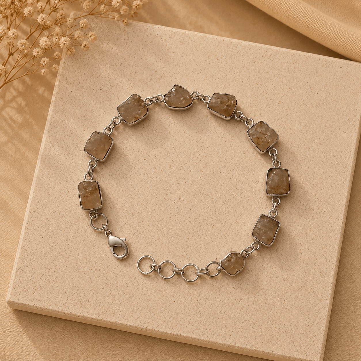 Naarya Jewels Rose Quartz Scarlet Silver velvet Bracelet