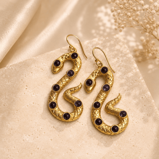 Naarya Jewels Amethyst stones earrings Venomous Glamour Statement Brass Earrings (Anti Tarnish)