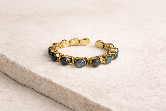 Labradorite Natural Stone Cuff Bracelet ( Anti Tarnish)