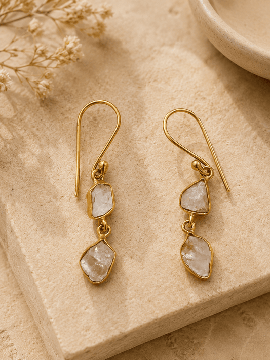 Naarya Jewels Moonstone Raw Quartz Double Drop Earrings