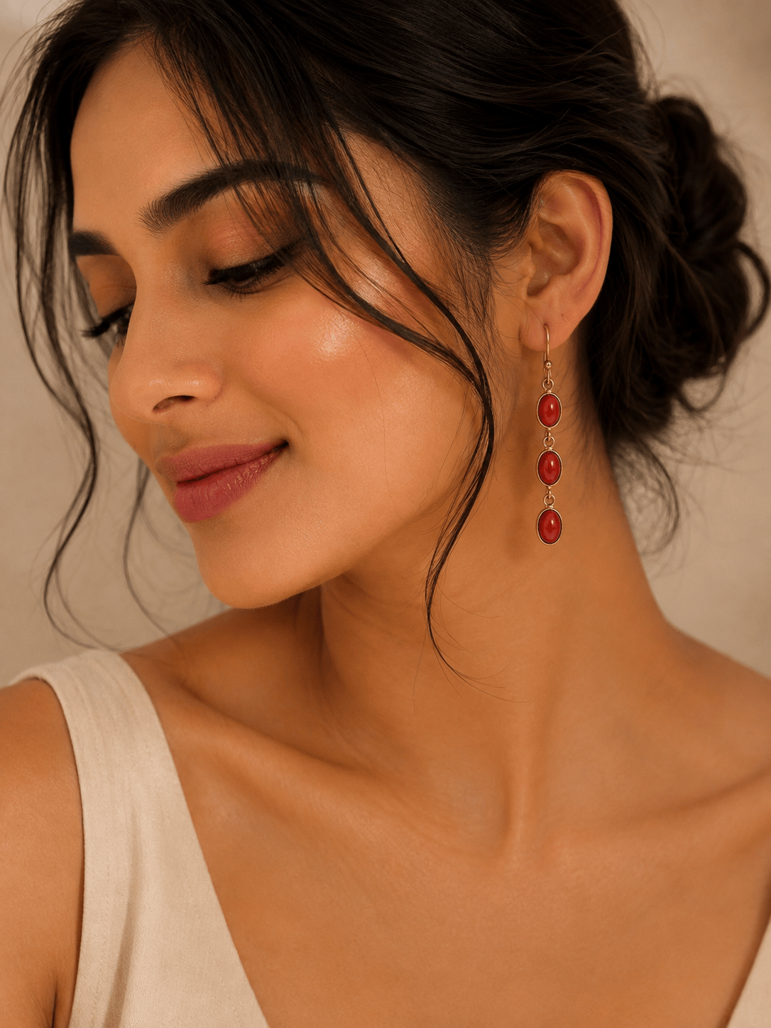 Naarya Jewels Coral Oval Tier Drop Earrings