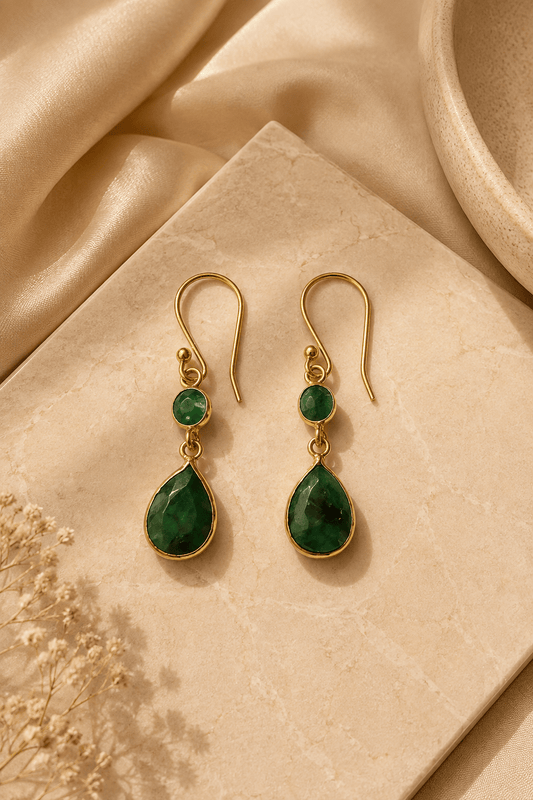 Naarya Jewels Emerald Moonstone Dewdrop Earrings