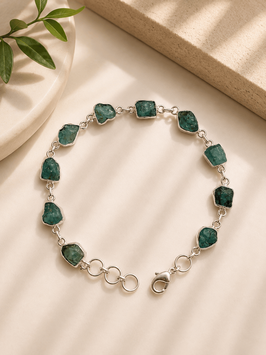 Naarya Jewels Emerald Rose quartz Earth Silver Bracelet