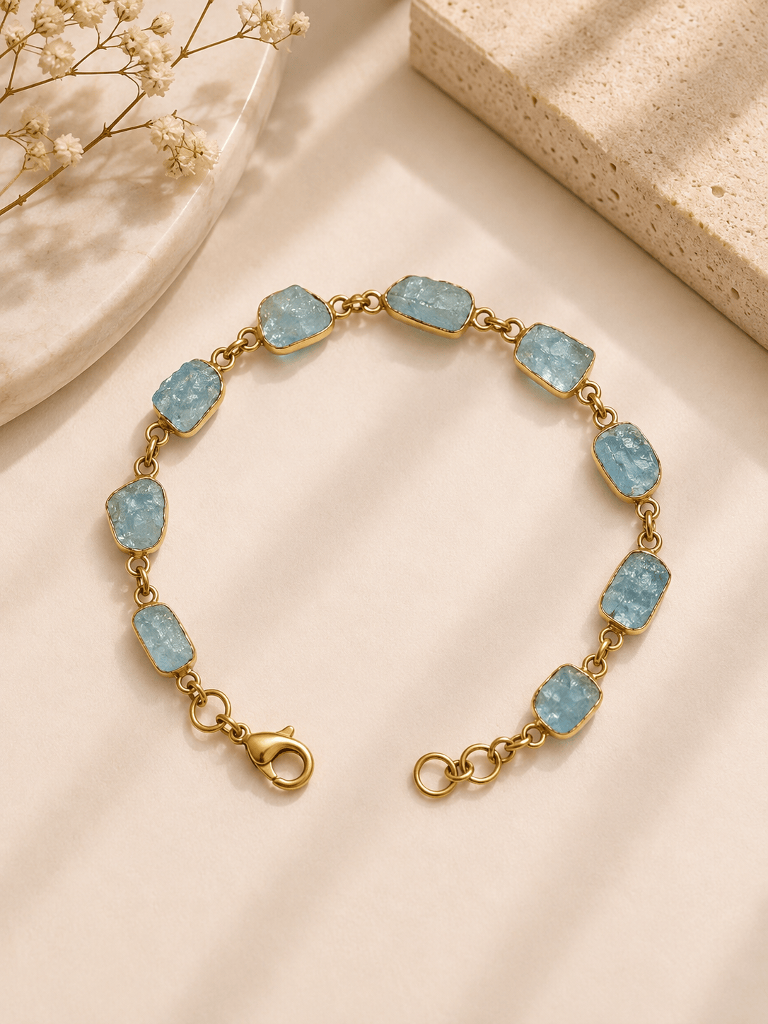 Naarya Jewels Aquamarine Raw Earth Gold Bracelet