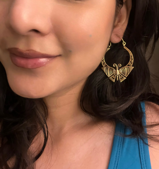 Golden Butterfly Hoop Earrings