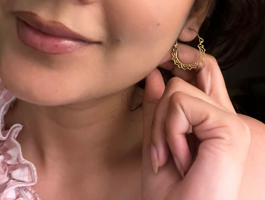 Golden Lotus Hoop Earrings