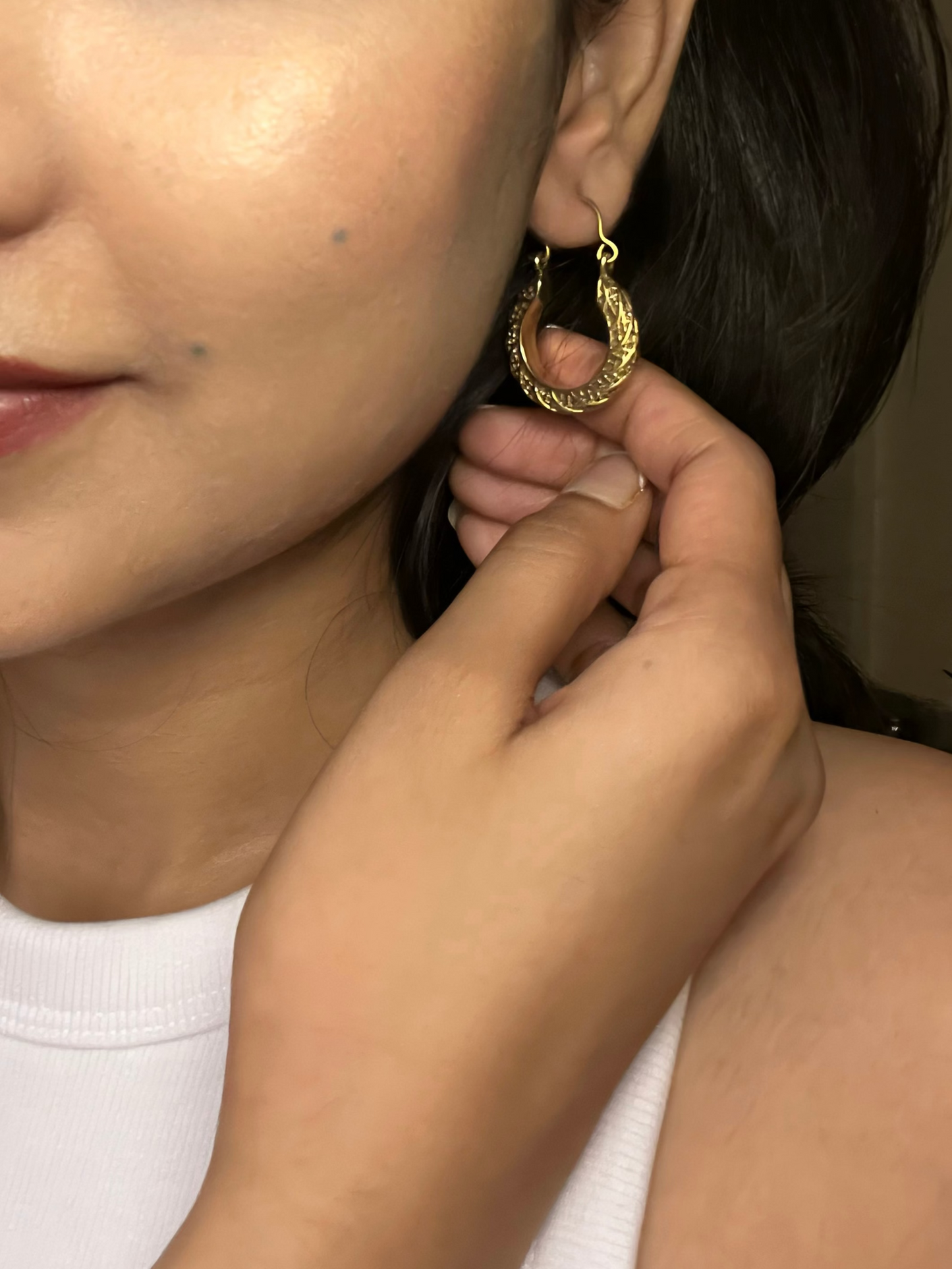 Golden Textured Twist Hoops