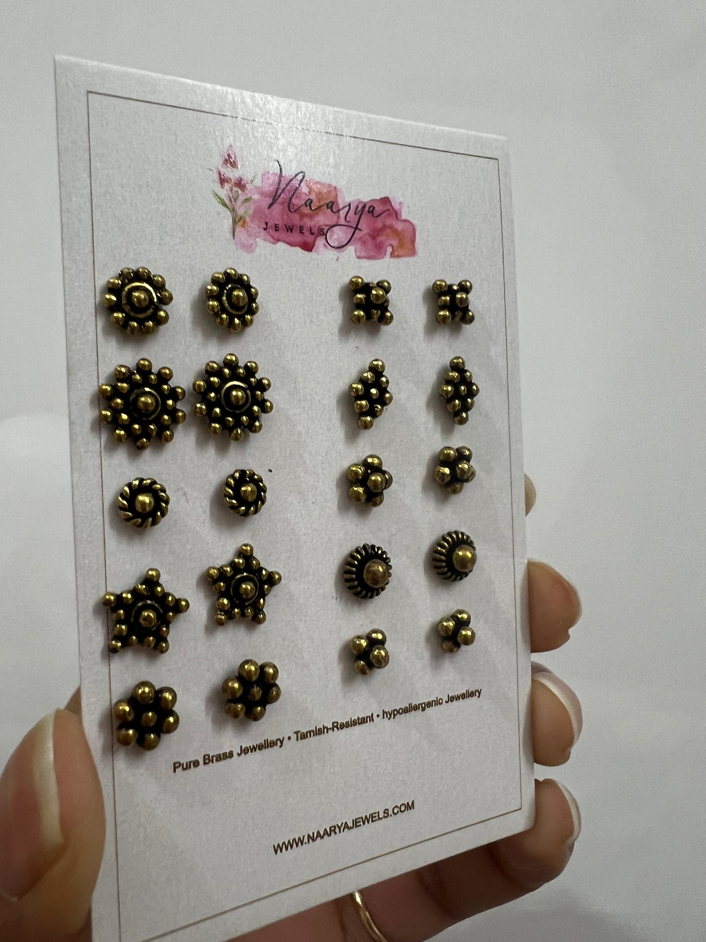 Antique Brass Stud Earrings Combo (Set of 10) | Anti-Tarnish