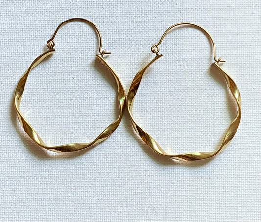 Twisted Gold Brass Hoop Earrings (Anti Tarnish)