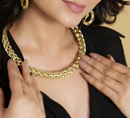 Braided Gold Brass Necklace (Anti Tarnish)