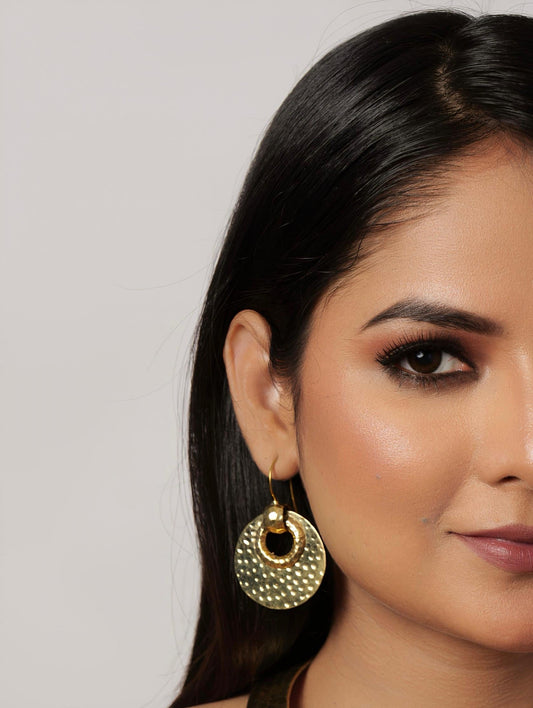 Hammered Gold Discs Brass Earrings (Anti Tarnish)