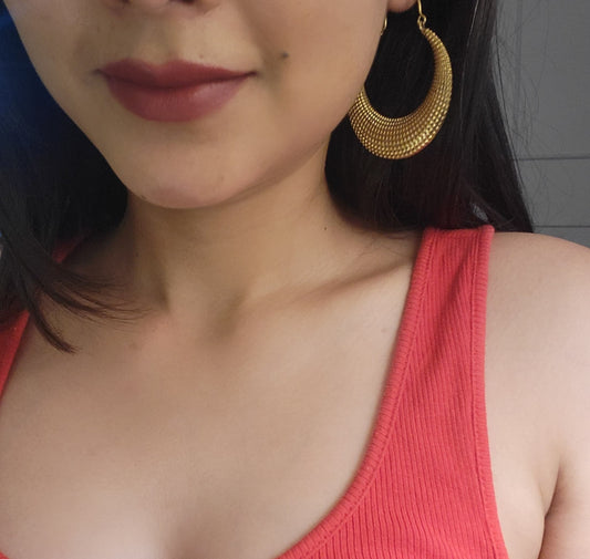 Zariya Textured Crescent Hoops Brass Earring (Anti Tarnish)