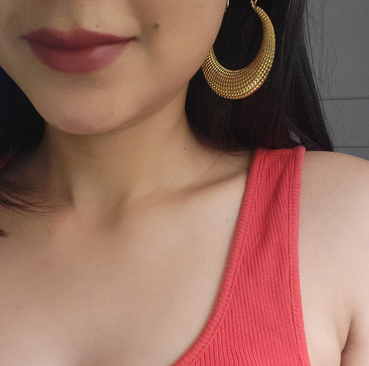 Naarya Jewels Zariya Textured Crescent Hoops Brass Earring (Anti Tarnish)