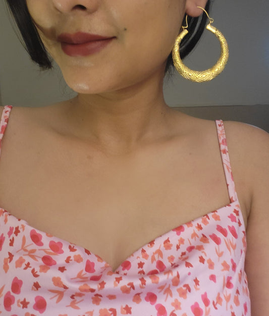 Tessera hand- etched pattern Brass Earring (Anti tarnish)