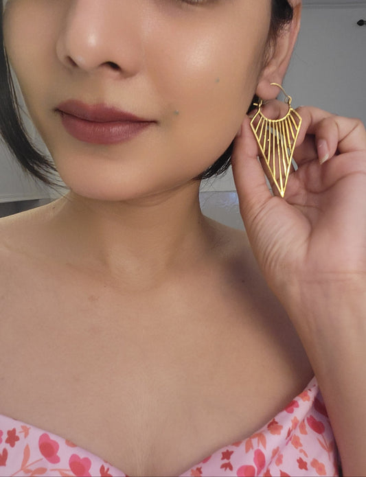Modern Tribal Drop Brass Earrings (Anti Tarnish)