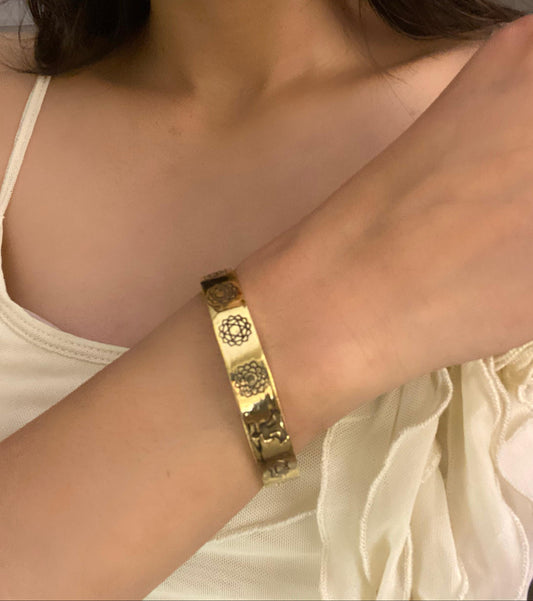 Engraved Chakra Harmony Brass Bangle (Anti Tarnish)