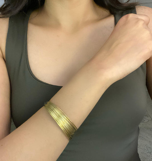 Multi Strand Gold Brass Cuff (Anti Tarnish)