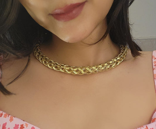 Braided Gold Brass Necklace (Anti Tarnish)