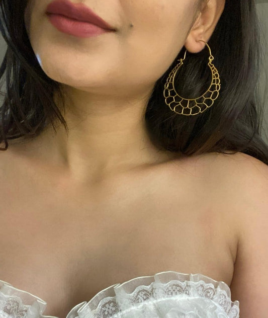 Naarya Jewels Golden Web Brass Earrings (Anti Tarnish)