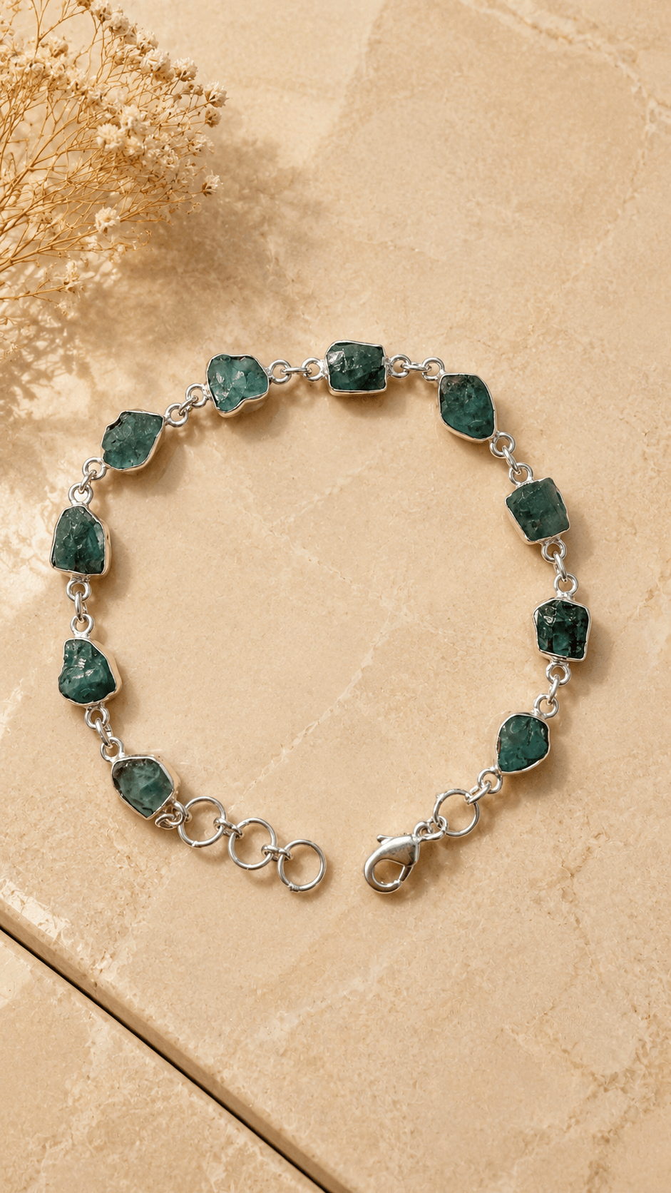 Naarya Jewels Emerald Raw Peridot Earth Silver Bracelet