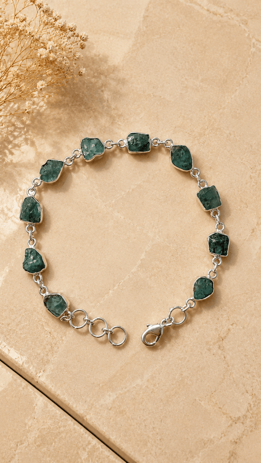 Naarya Jewels Emerald Raw Peridot Earth Silver Bracelet