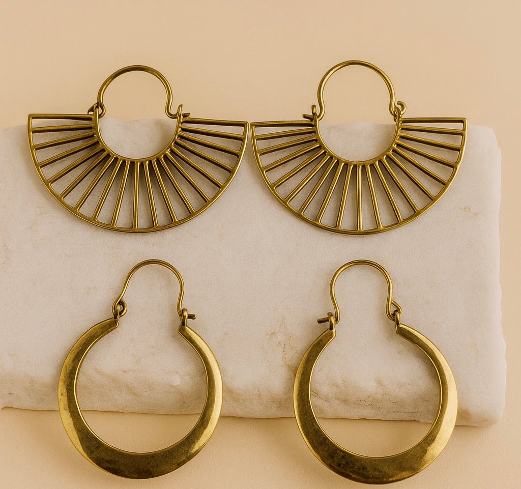 Flat brass and Linear Fan Hoops Combo (Anti Tarnish)