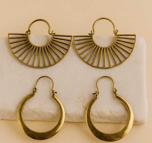 Flat brass and Linear Fan Hoops Combo (Anti Tarnish)