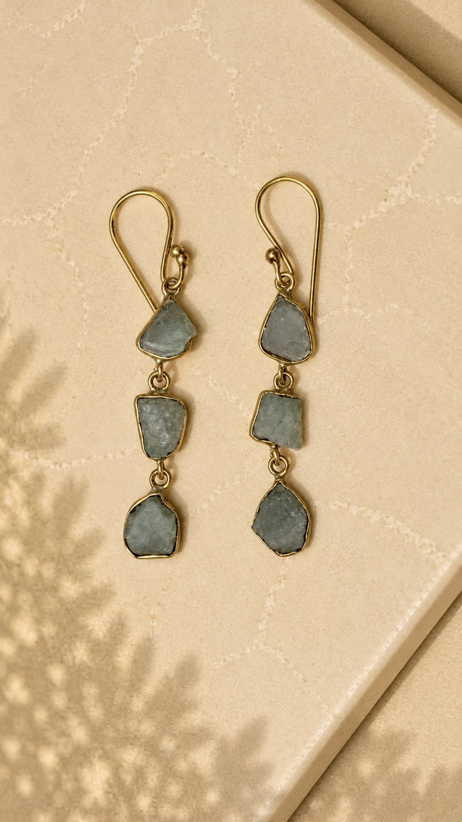 Naarya Jewels Aquamarine Amethyst Raw Tier Drop Earrings