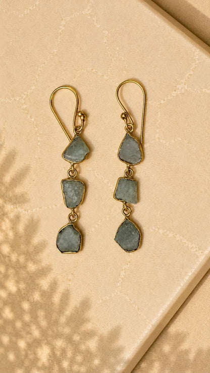 Naarya Jewels Aquamarine Amethyst Raw Tier Drop Earrings