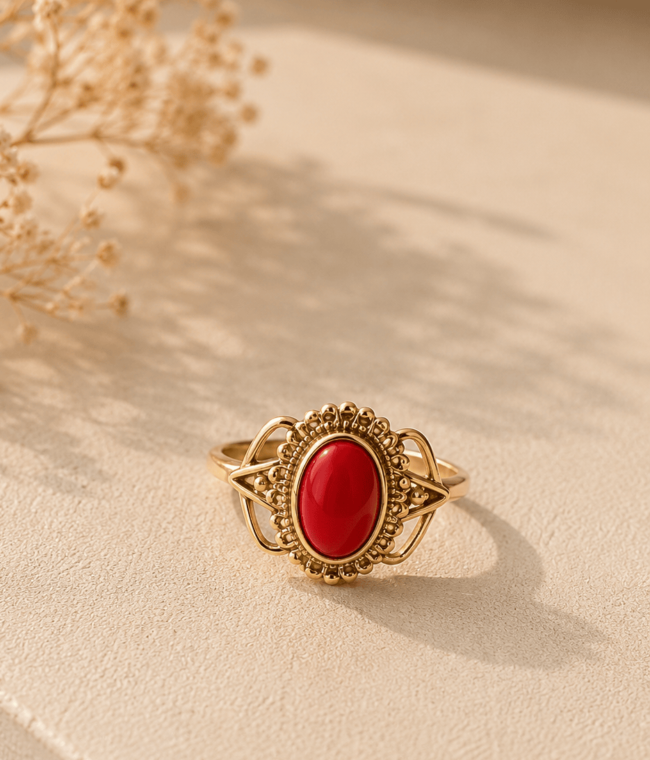 Naarya Jewels coral / 12 Crimson Empress Ring