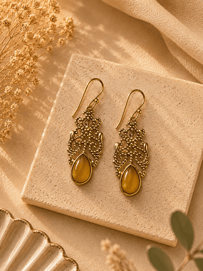 Naarya Jewels Yellow chalcedony Filigree Isle Drop Earrings