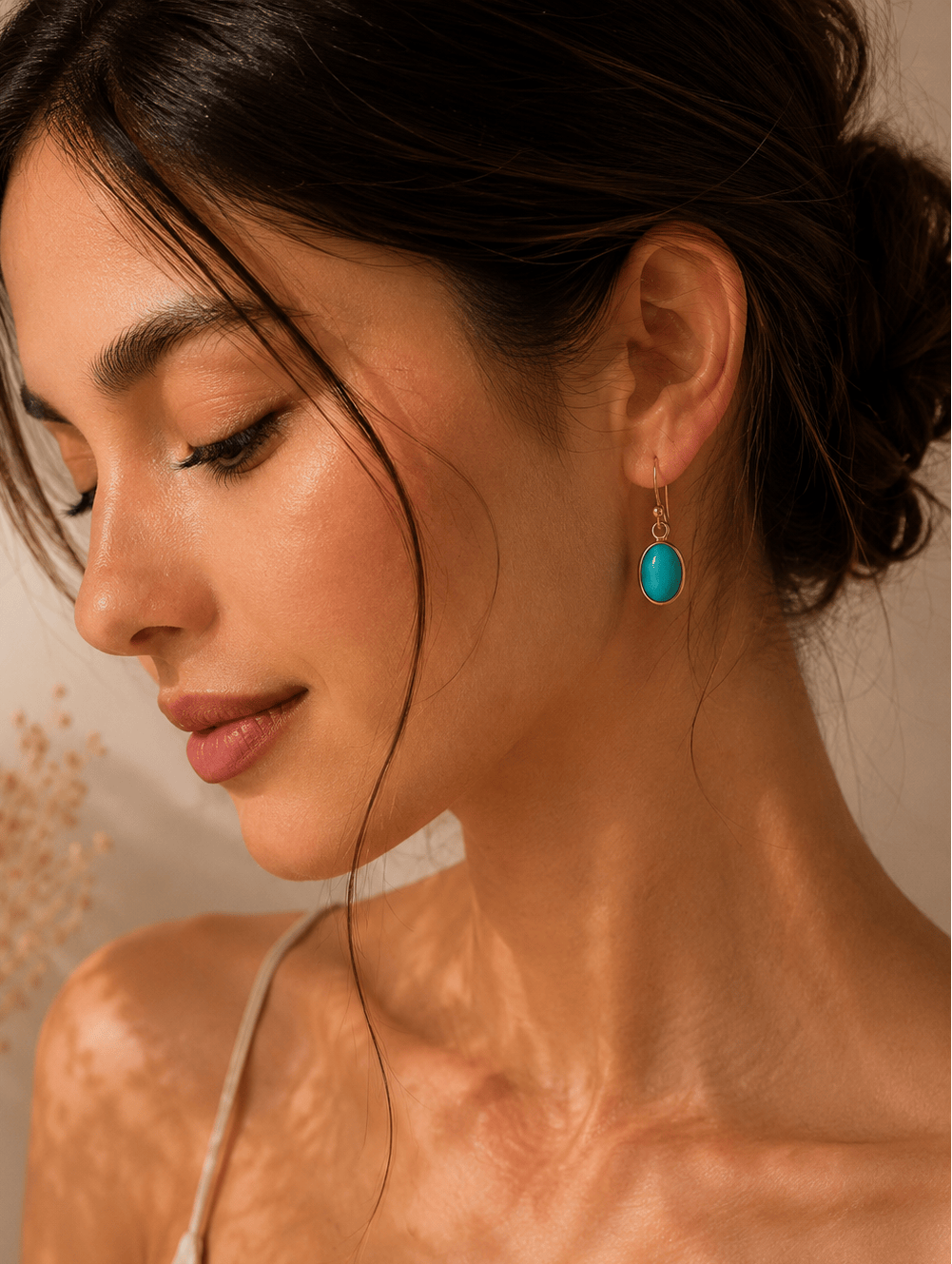 Naarya Jewels turquoise blue Turquoise Oval Drop Earrings