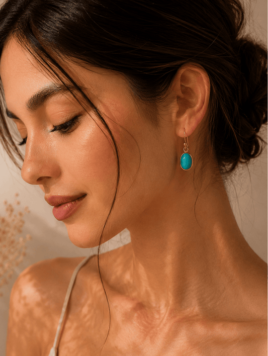 Naarya Jewels turquoise blue Turquoise Oval Drop Earrings