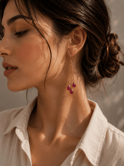 Naarya Jewels Pink Ruby Pink Ruby Faceted Rain  Drop Earrings