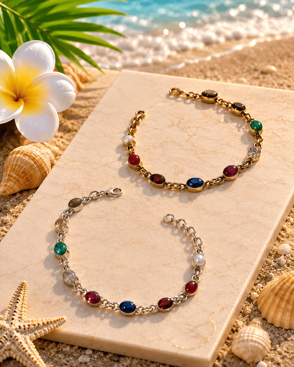 Naarya Jewels Navagraha Gemstone Silver Bracelet B